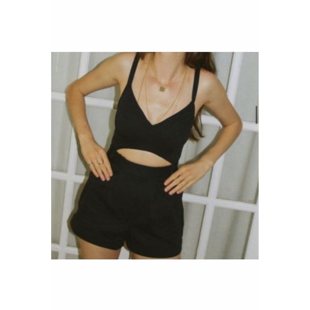 Urban Outfitters Dora Denim Romper Women’s Small Black Cutout Detail Sleeveless
